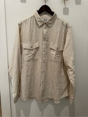 Rowan | Leeds Double Layer Cotton Gauze Button Down | Bone | XXL